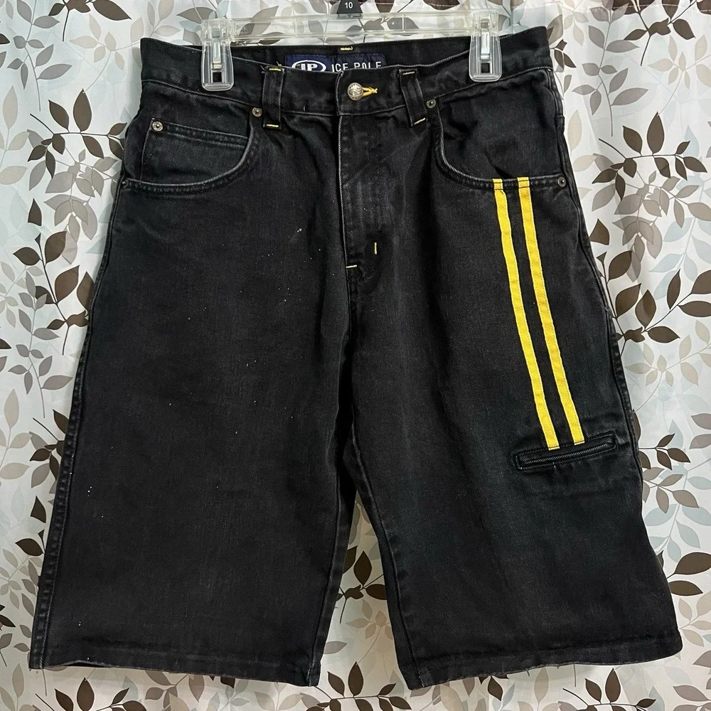 Vintage Y2K Ice Pole Jean Shorts Embroidered Mens 32 Baggy Wide Leg JNCO Style